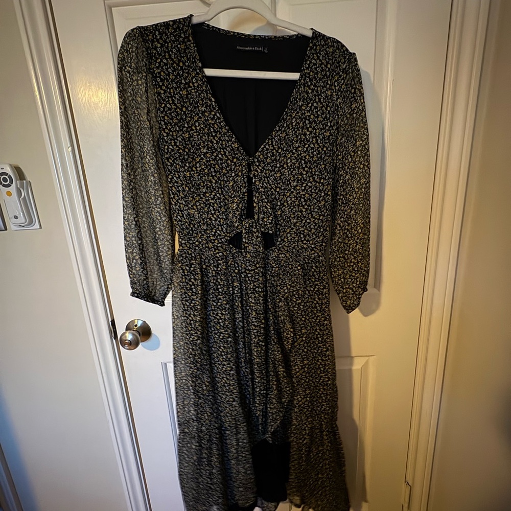 Abercrombie & Fitch Black Floral Long Sleeve Dress